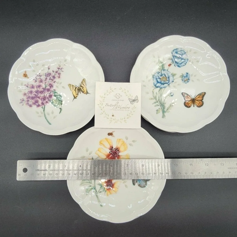 Lenox Party Plates 6in White Butterfly‎ Meadow Floral Set of 6 Porcelain